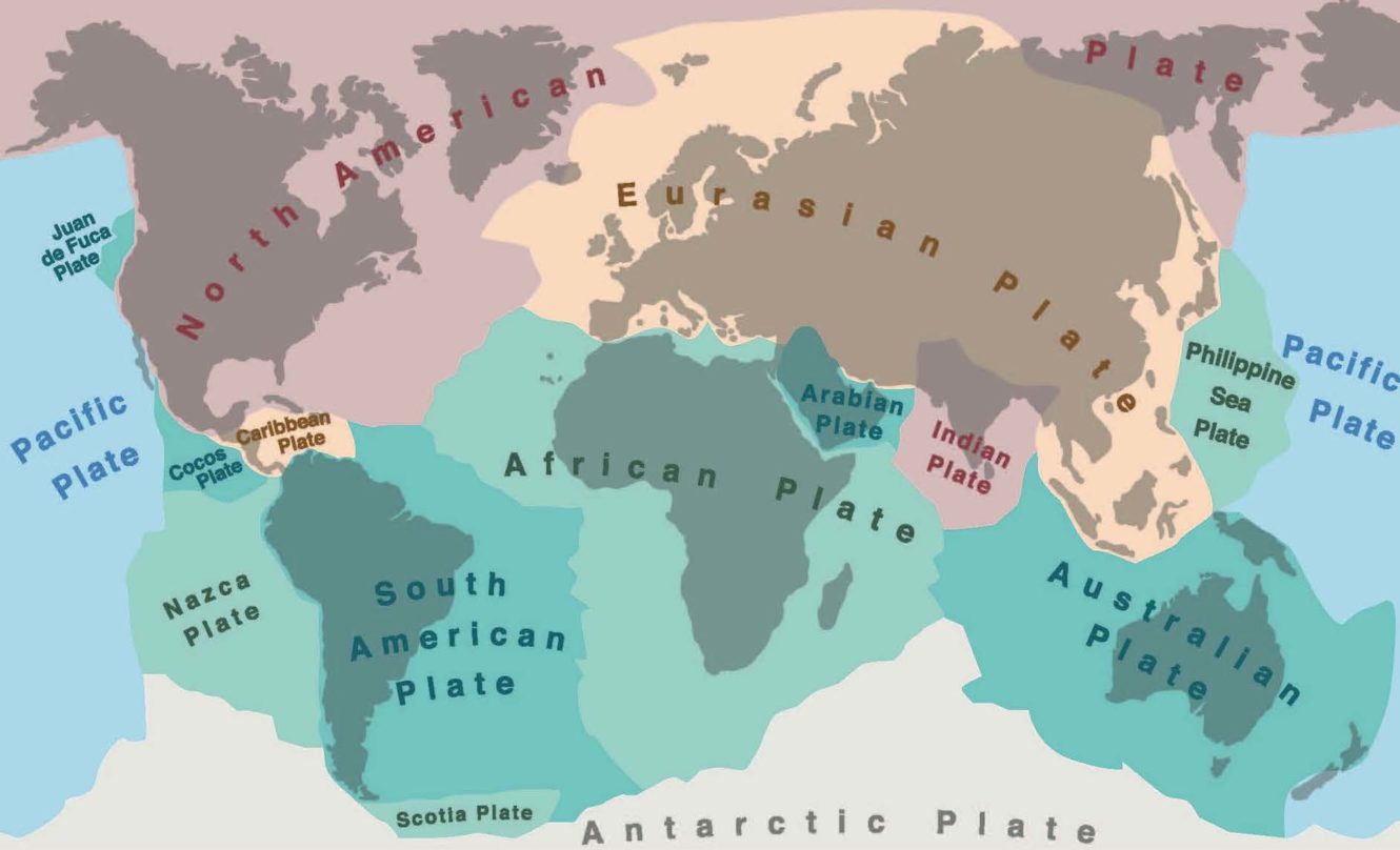 Map showing tectonic plates on earth