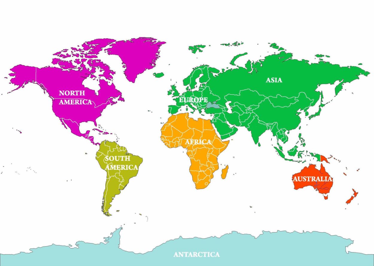 Map showing the seven continents