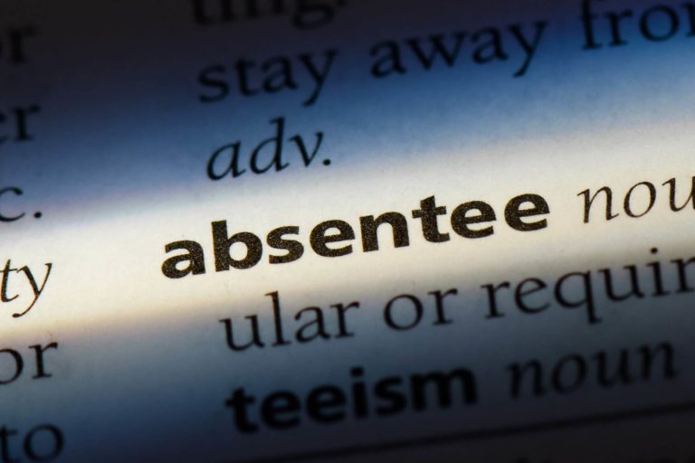 The word absentee in a dictionary